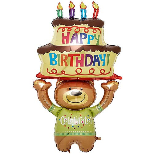 Happy Birthday Bear Foil Balloon 60"