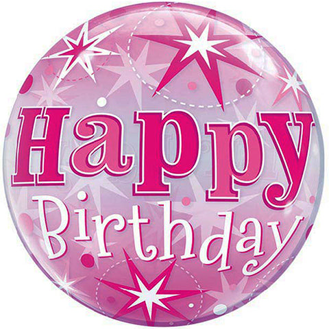 Happy Birthday Pink Starburst Sparkle Bubble Balloon 22"