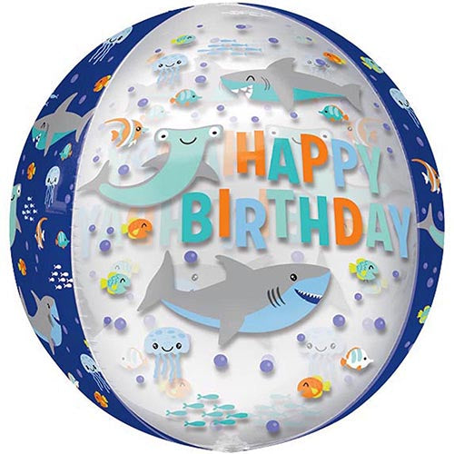 Happy Birthday Shark Orbz Balloon 16"